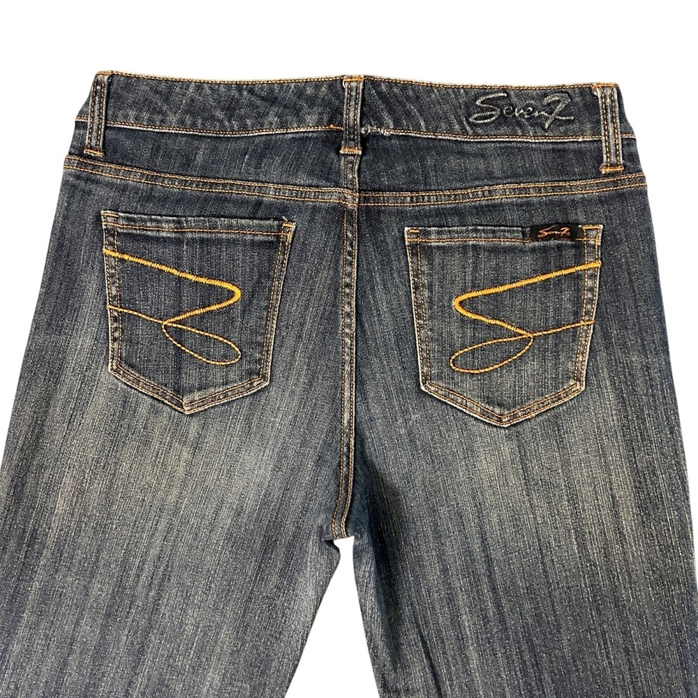 Seven7 Flare Jeans Womens Size 8 Dark Wash Stretch Denim Blue Mid Rise 30x30